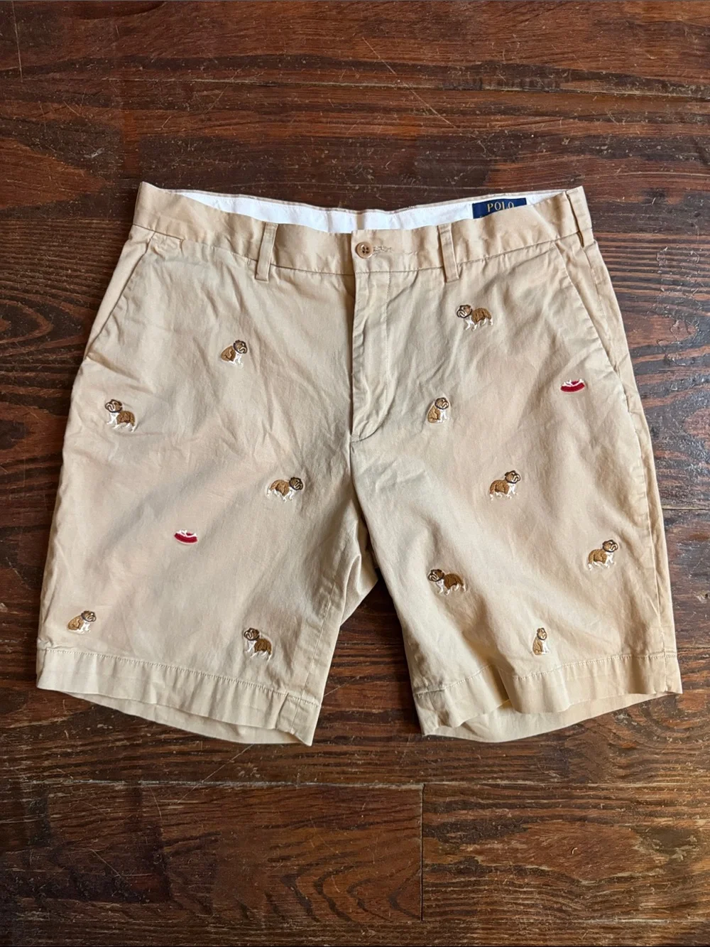 Polo by Ralph Lauren Khaki Embroidered Bulldog Shorts 33W